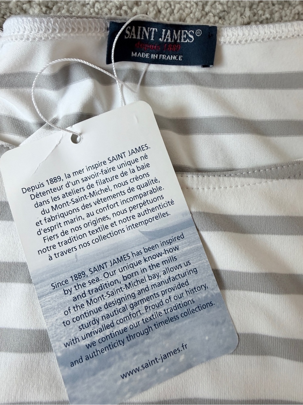Saint James Breton Stripe Top NWT Size 4 White Grey French Sailor Shirt - Picture 11 of 13